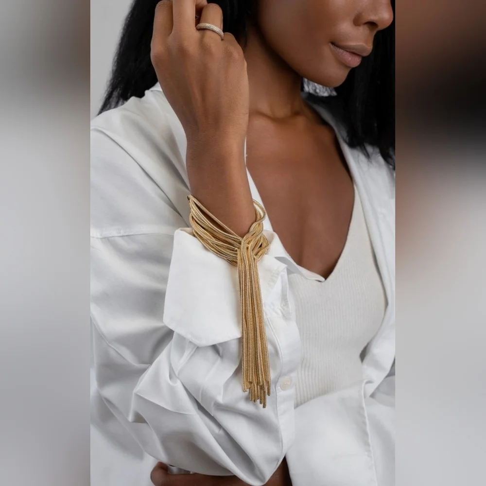 Adornia Multi Strand Textured Gold Fringe Statement Bracelet - Picture 2 of 2